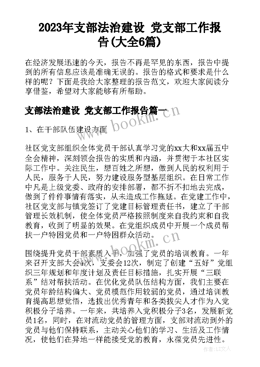 2023年支部法治建设 党支部工作报告(大全6篇)