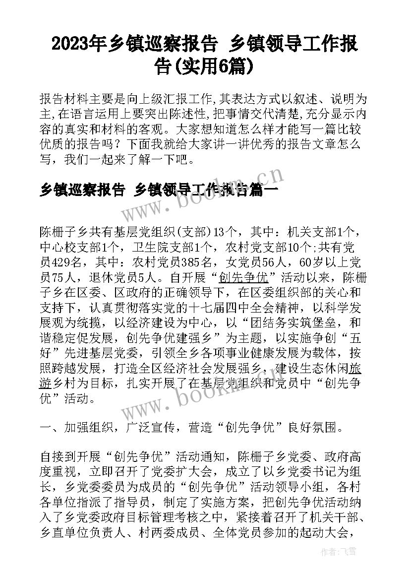 2023年乡镇巡察报告 乡镇领导工作报告(实用6篇)