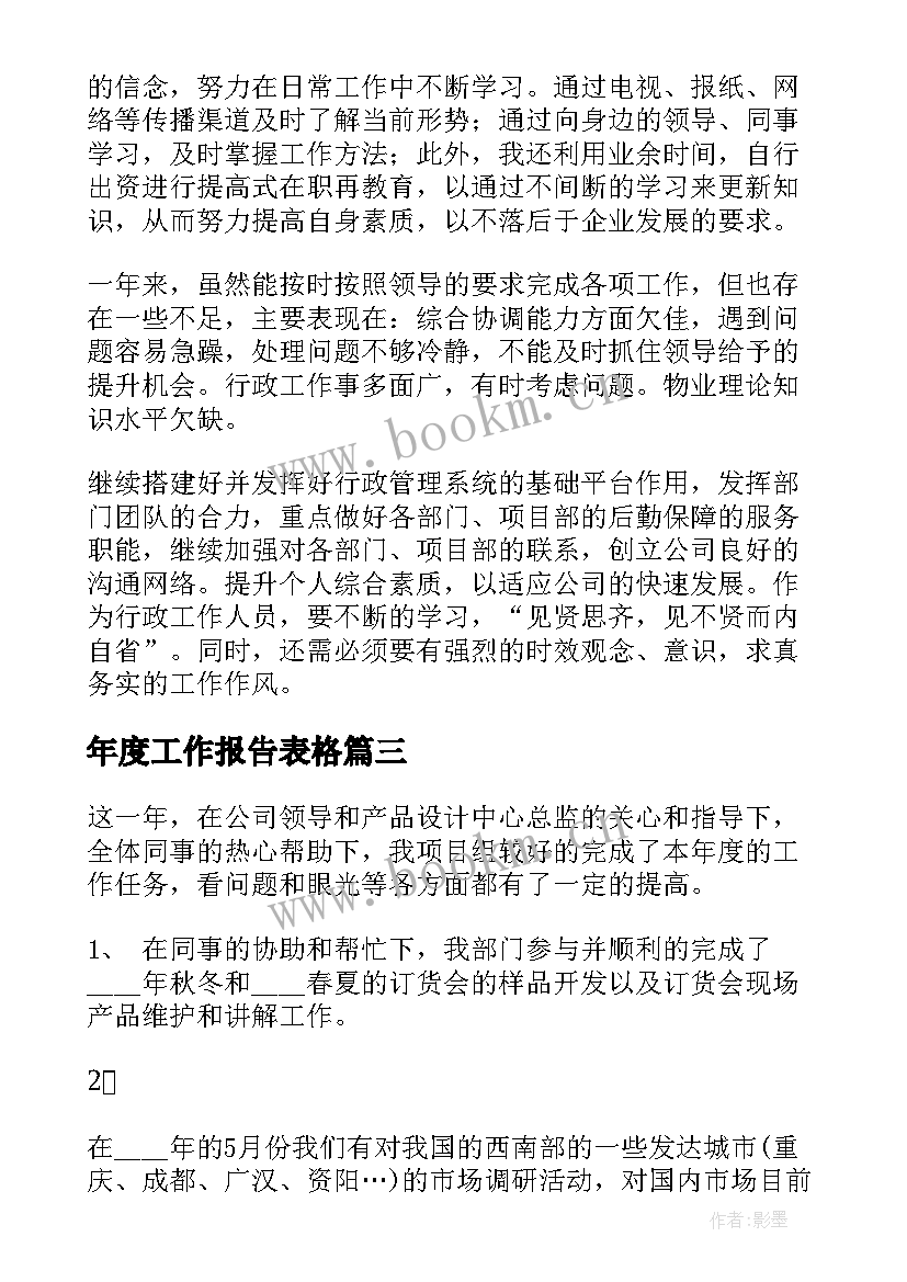 年度工作报告表格 年度工作报告(通用10篇)