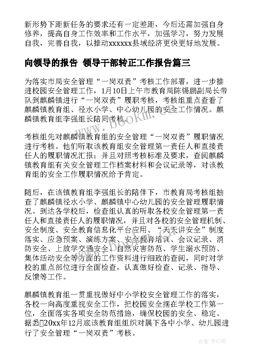 向领导的报告 领导干部转正工作报告(优秀7篇)