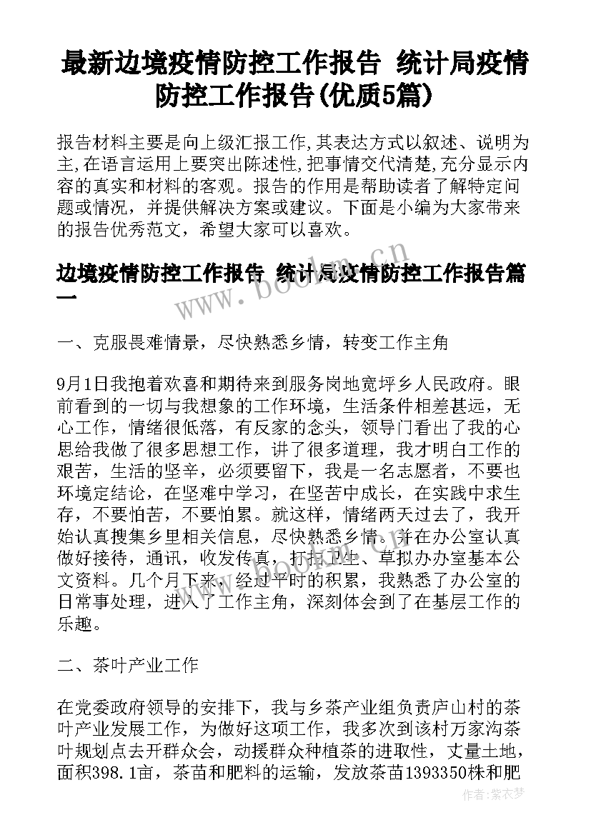 最新边境疫情防控工作报告 统计局疫情防控工作报告(优质5篇)