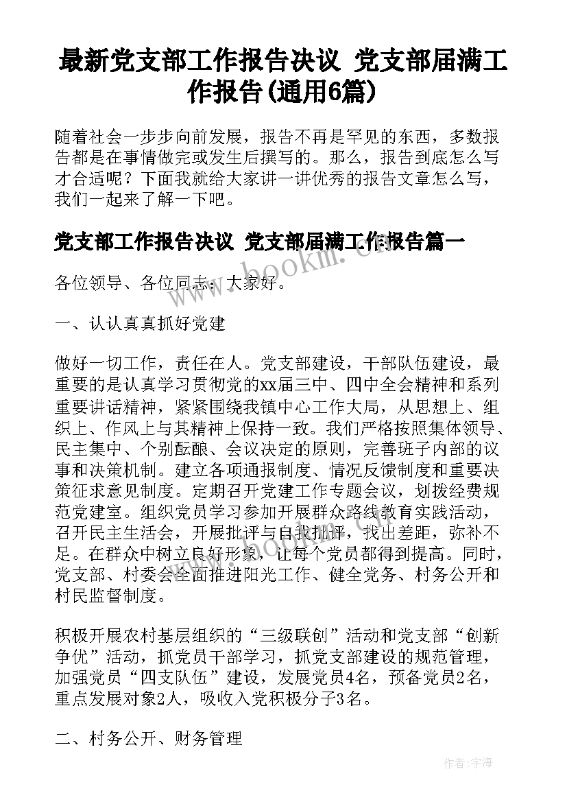 最新党支部工作报告决议 党支部届满工作报告(通用6篇)