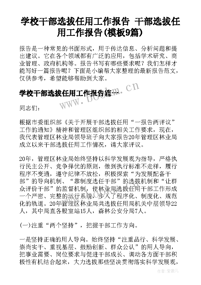 学校干部选拔任用工作报告 干部选拔任用工作报告(模板9篇)