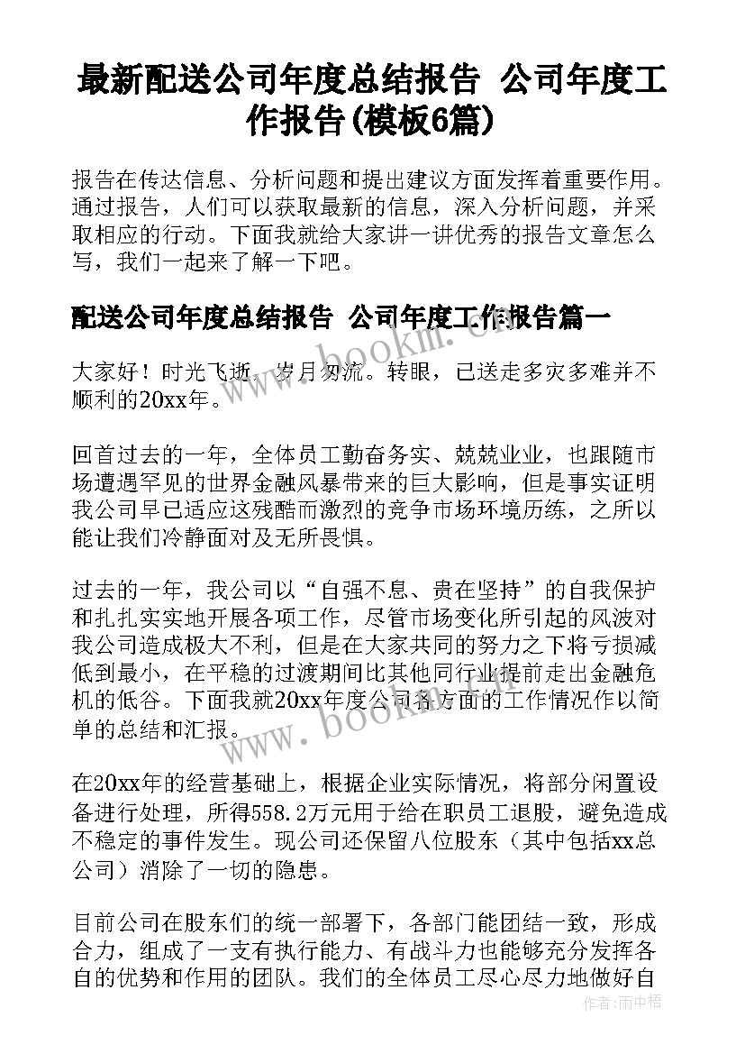 最新配送公司年度总结报告 公司年度工作报告(模板6篇)