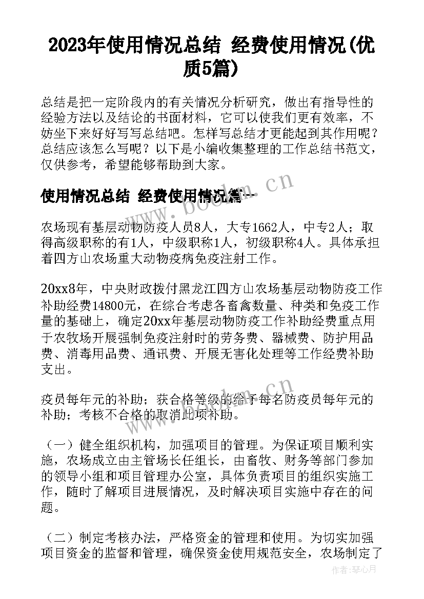 2023年使用情况总结 经费使用情况(优质5篇)