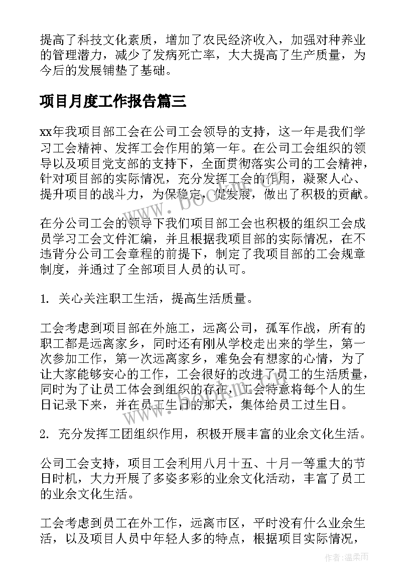 项目月度工作报告 项目工作报告(通用8篇)