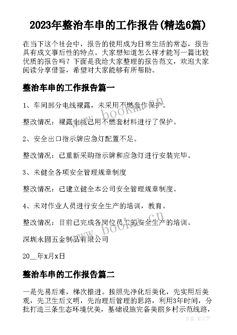 2023年整治车串的工作报告(精选6篇)