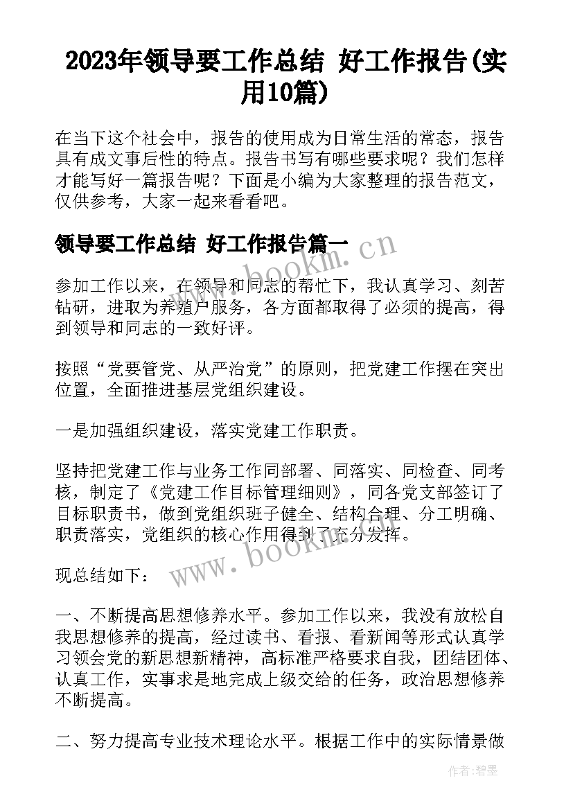 2023年领导要工作总结 好工作报告(实用10篇)