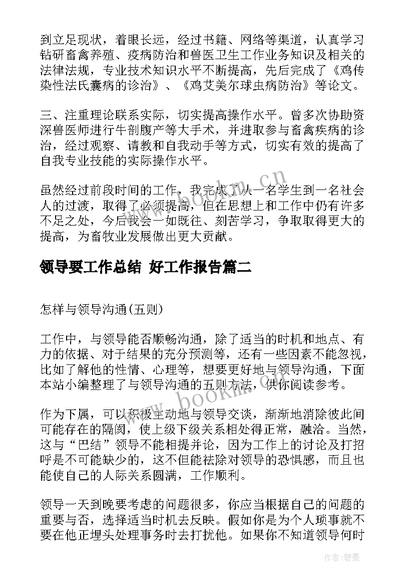 2023年领导要工作总结 好工作报告(实用10篇)