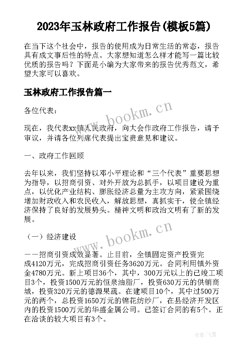 2023年玉林政府工作报告(模板5篇)