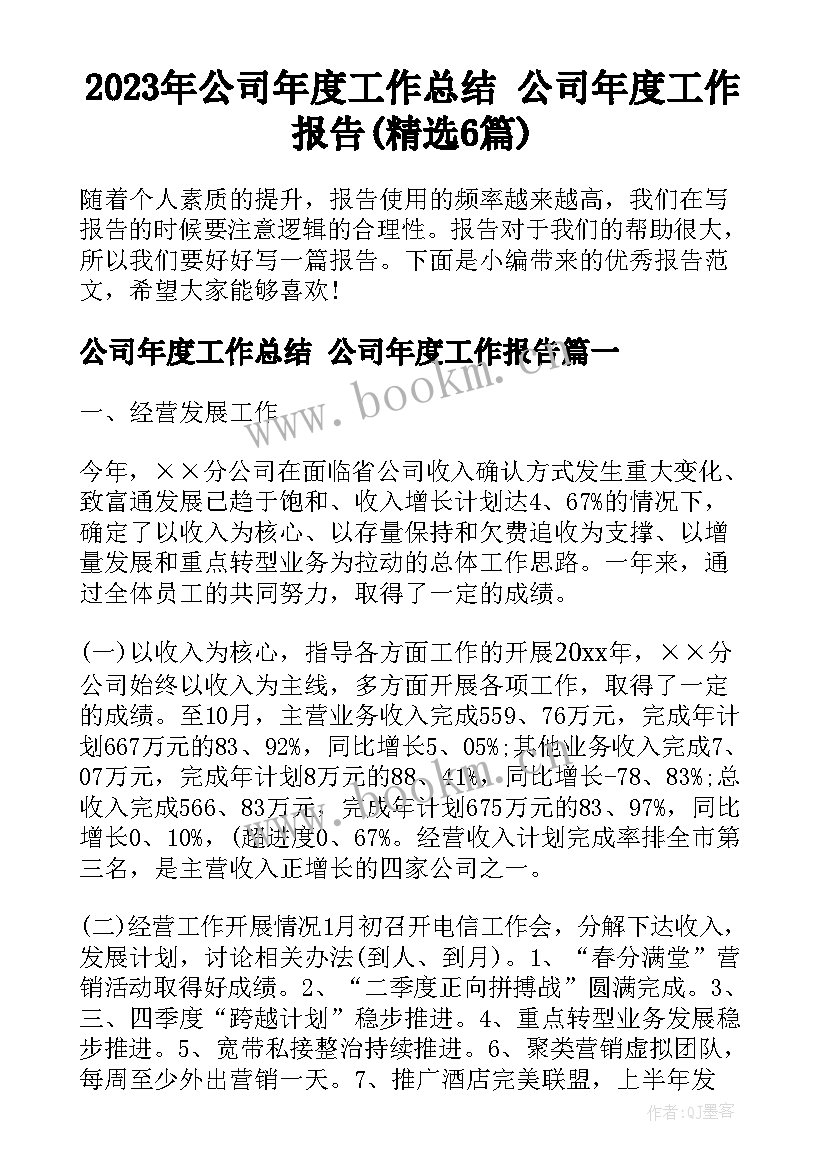 2023年公司年度工作总结 公司年度工作报告(精选6篇)