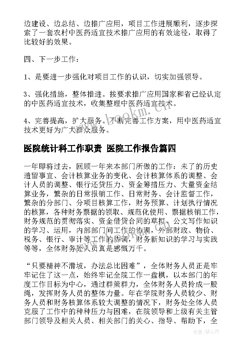 2023年医院统计科工作职责 医院工作报告(模板7篇)