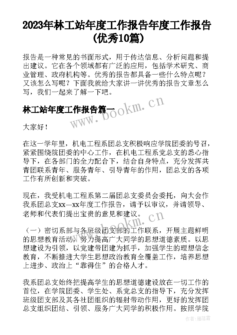 2023年林工站年度工作报告 年度工作报告(优秀10篇)