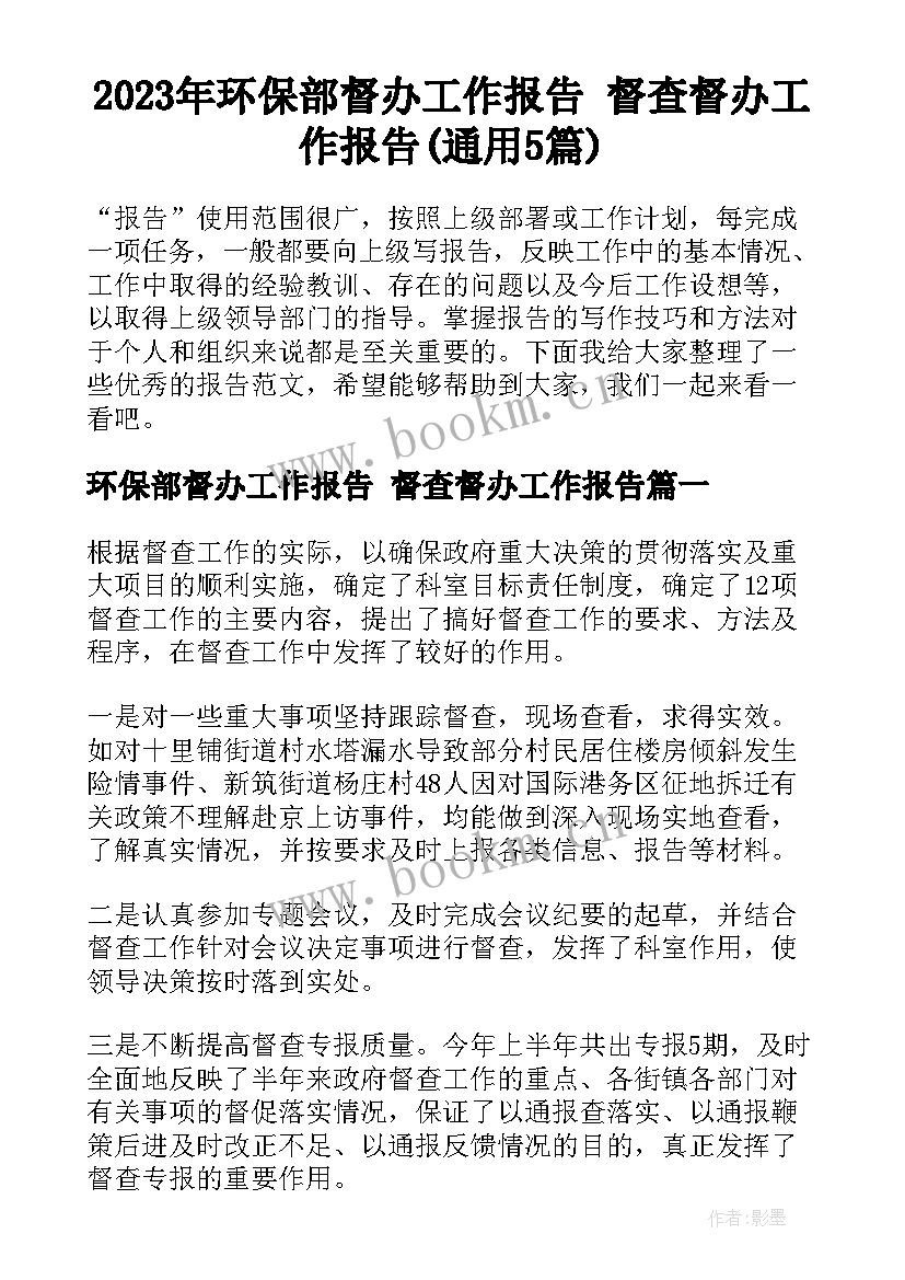 2023年环保部督办工作报告 督查督办工作报告(通用5篇)