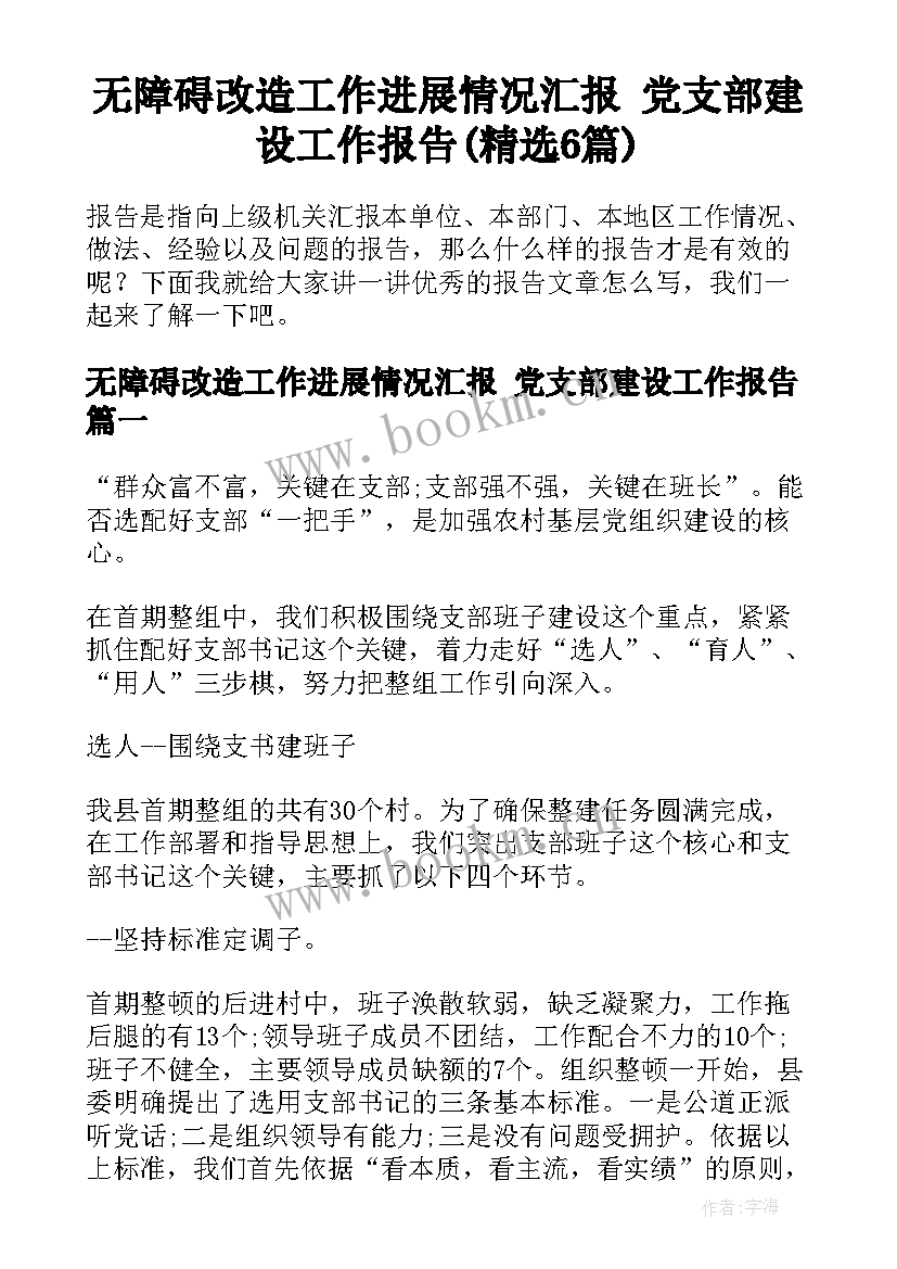 无障碍改造工作进展情况汇报 党支部建设工作报告(精选6篇)