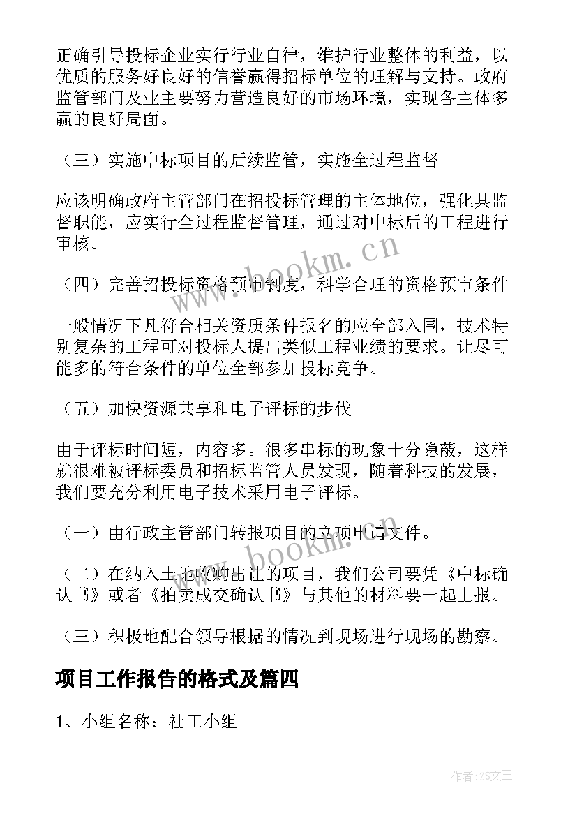 项目工作报告的格式及 项目工作报告(汇总9篇)