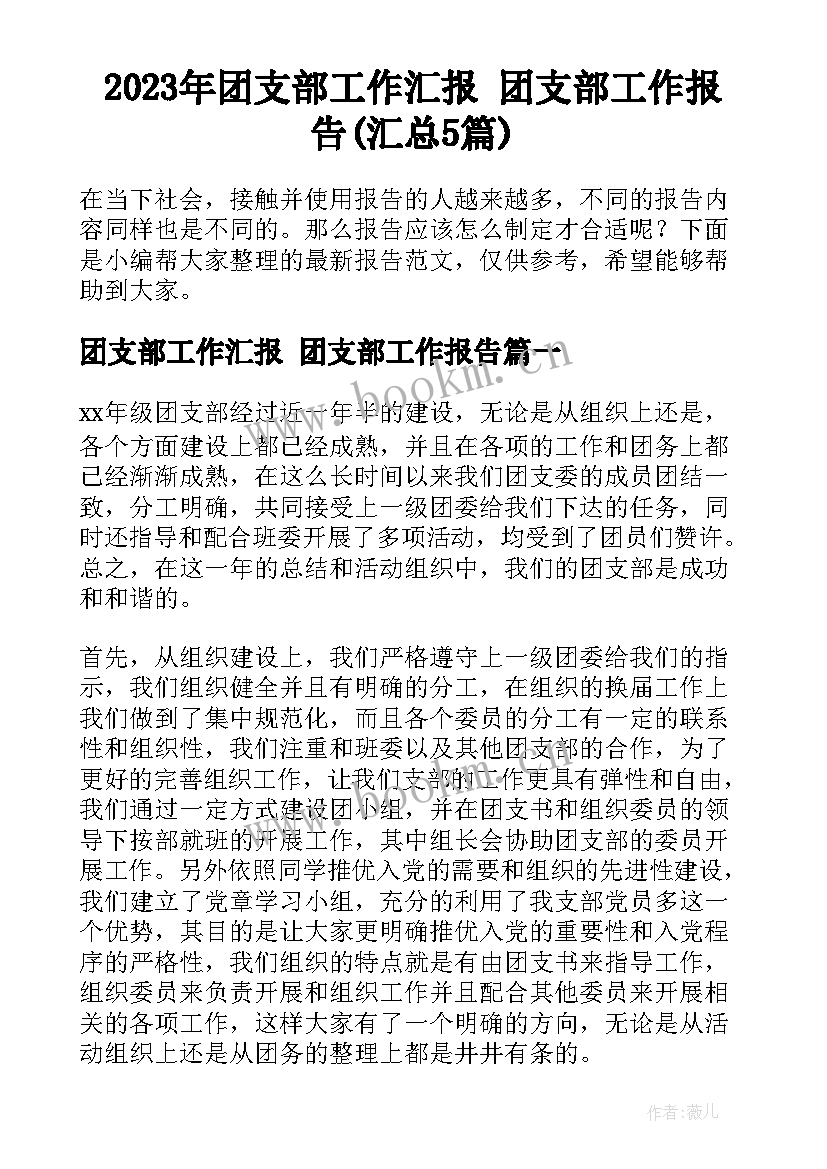 2023年团支部工作汇报 团支部工作报告(汇总5篇)