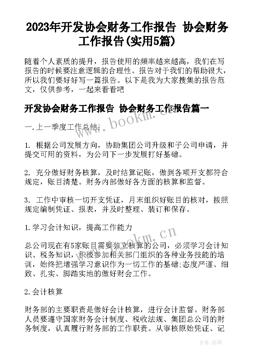 2023年开发协会财务工作报告 协会财务工作报告(实用5篇)