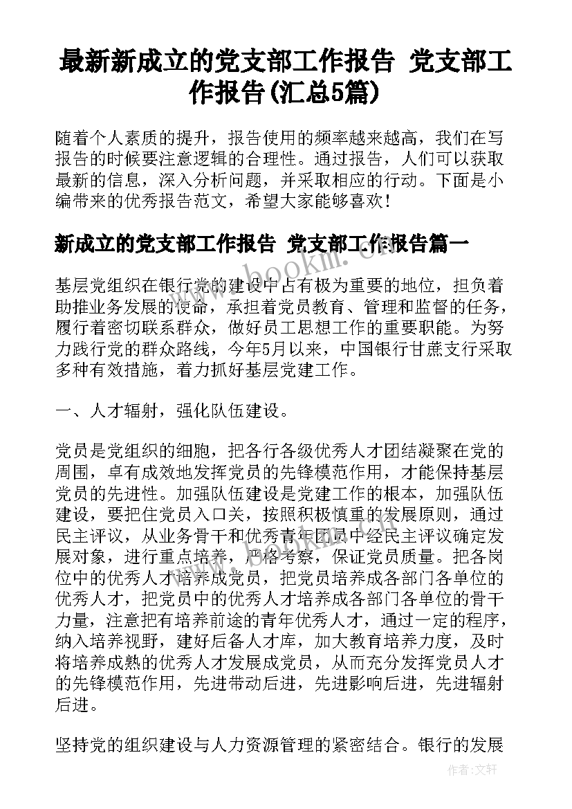 最新新成立的党支部工作报告 党支部工作报告(汇总5篇)