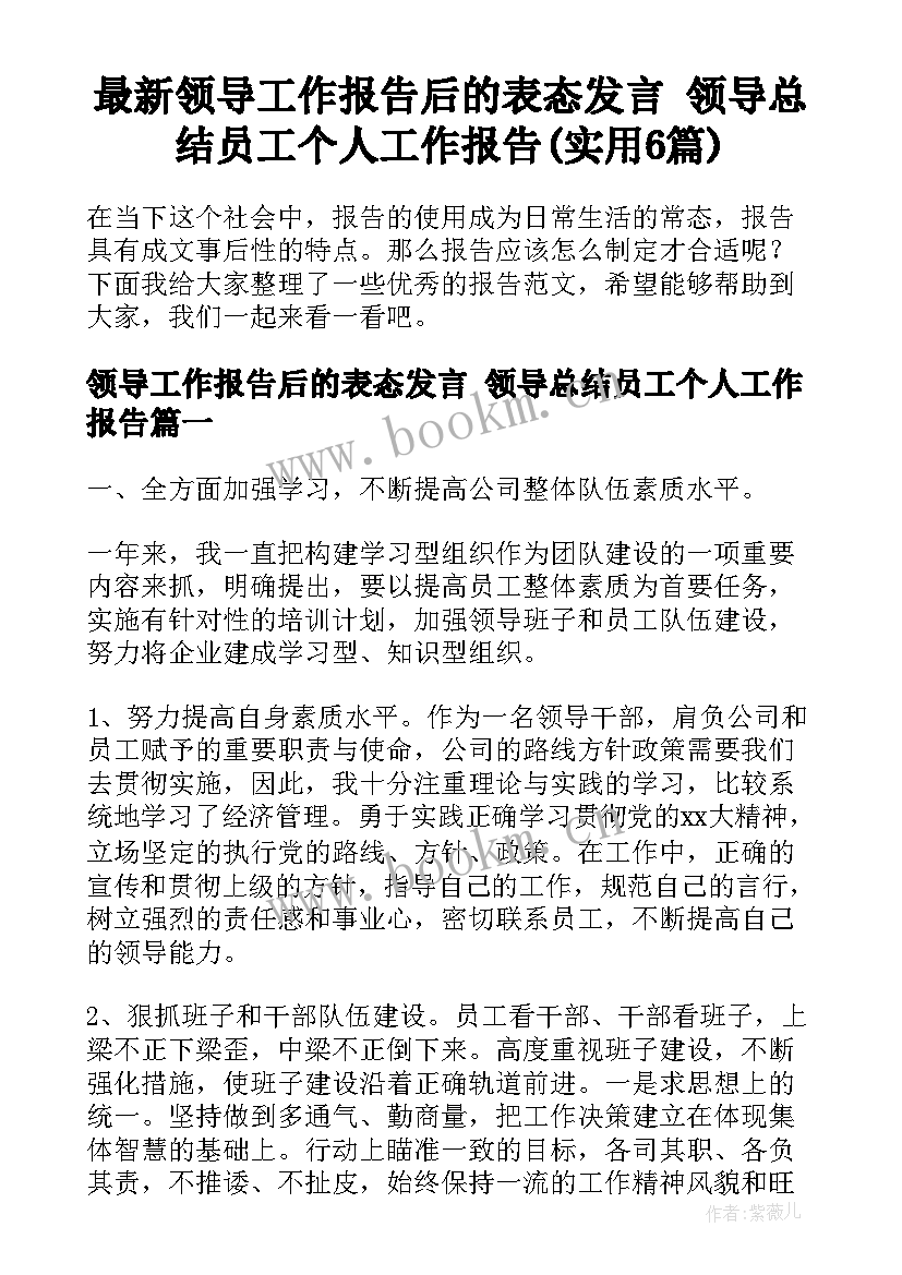 最新领导工作报告后的表态发言 领导总结员工个人工作报告(实用6篇)