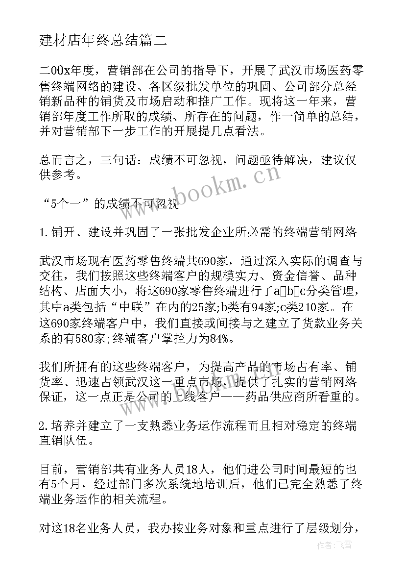 最新建材店年终总结 建材行业年终总结(优秀9篇)