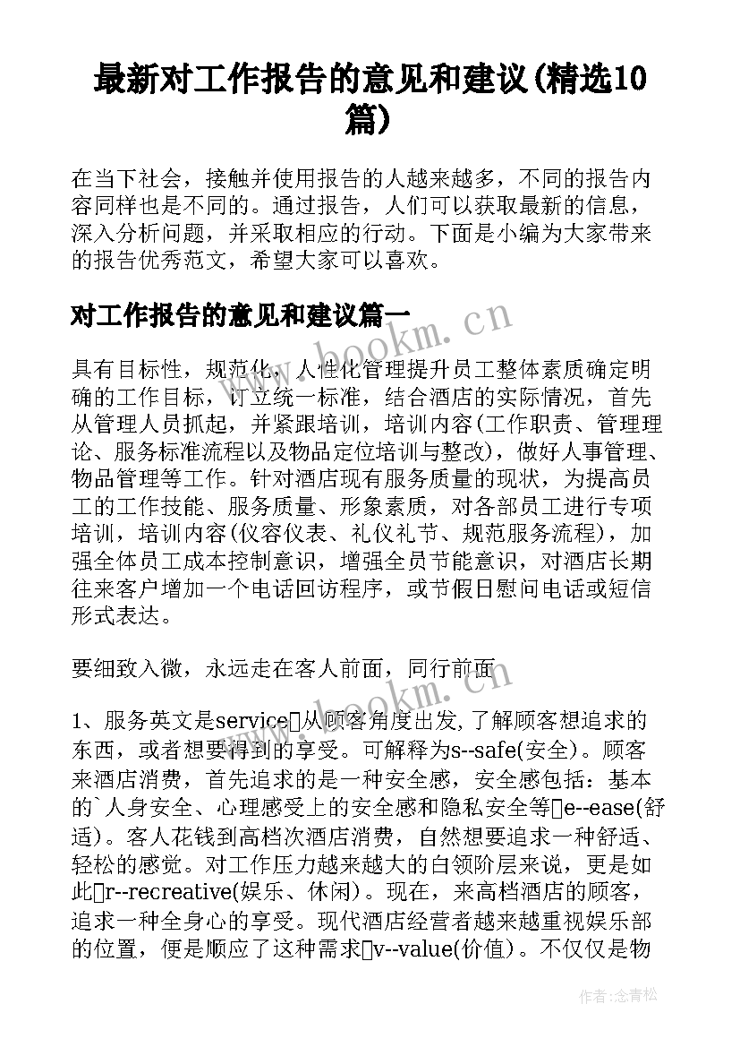 最新对工作报告的意见和建议(精选10篇)