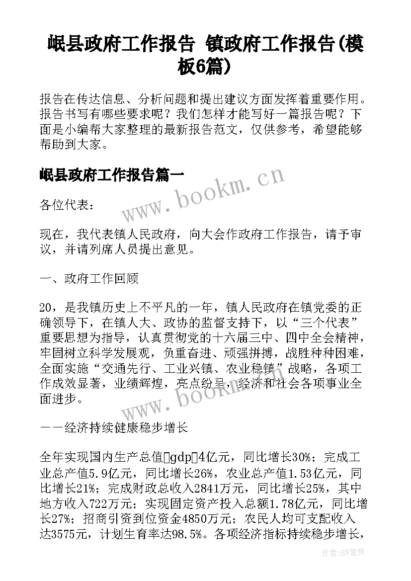 岷县政府工作报告 镇政府工作报告(模板6篇)