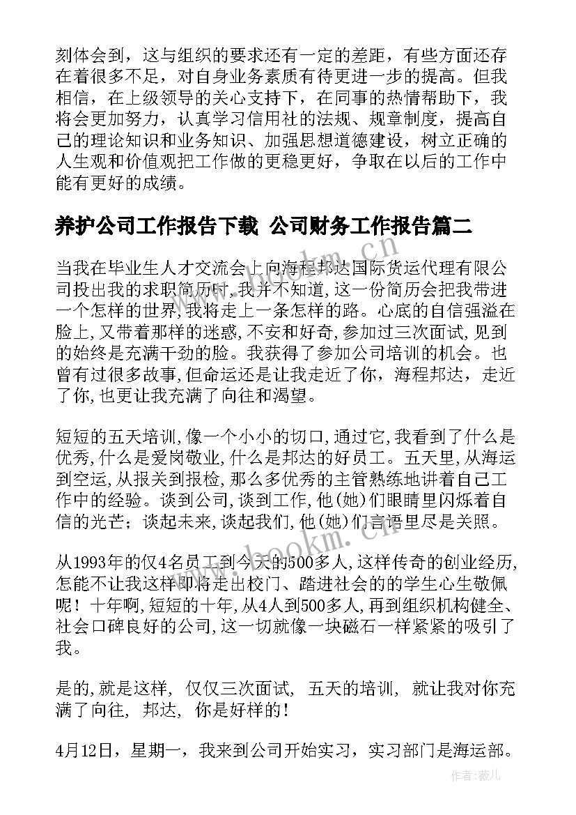 2023年养护公司工作报告下载 公司财务工作报告(优质9篇)