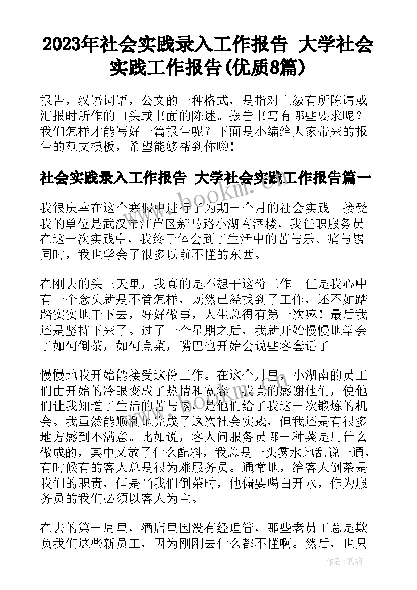 2023年社会实践录入工作报告 大学社会实践工作报告(优质8篇)