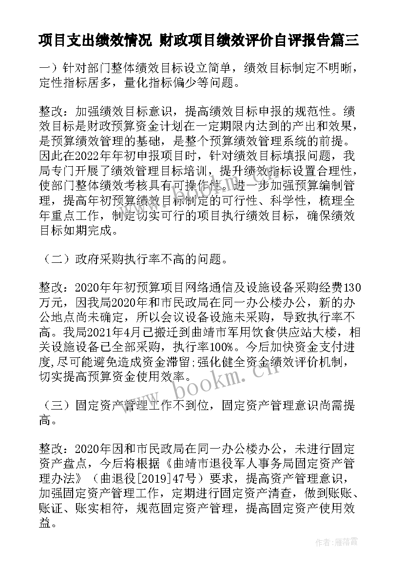 项目支出绩效情况 财政项目绩效评价自评报告(通用6篇)