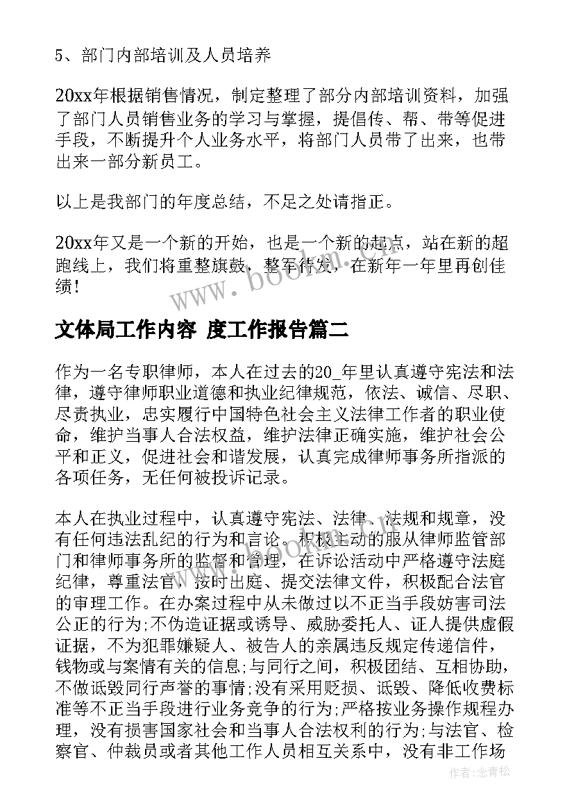 2023年文体局工作内容 度工作报告(精选7篇)