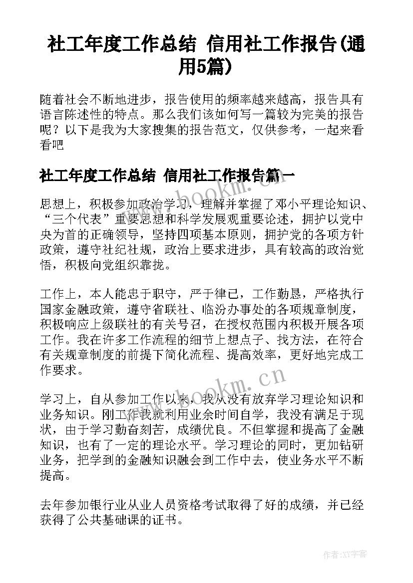 社工年度工作总结 信用社工作报告(通用5篇)