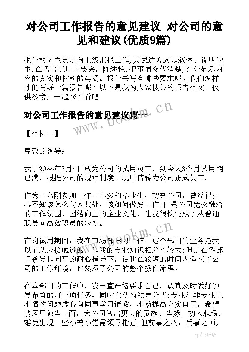 对公司工作报告的意见建议 对公司的意见和建议(优质9篇)