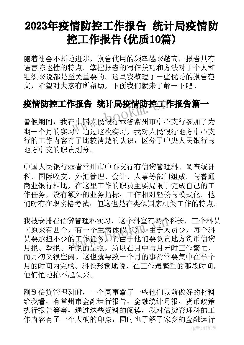 2023年疫情防控工作报告 统计局疫情防控工作报告(优质10篇)