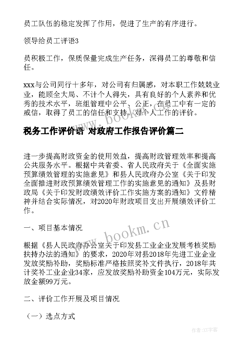 最新税务工作评价语 对政府工作报告评价(优秀5篇)