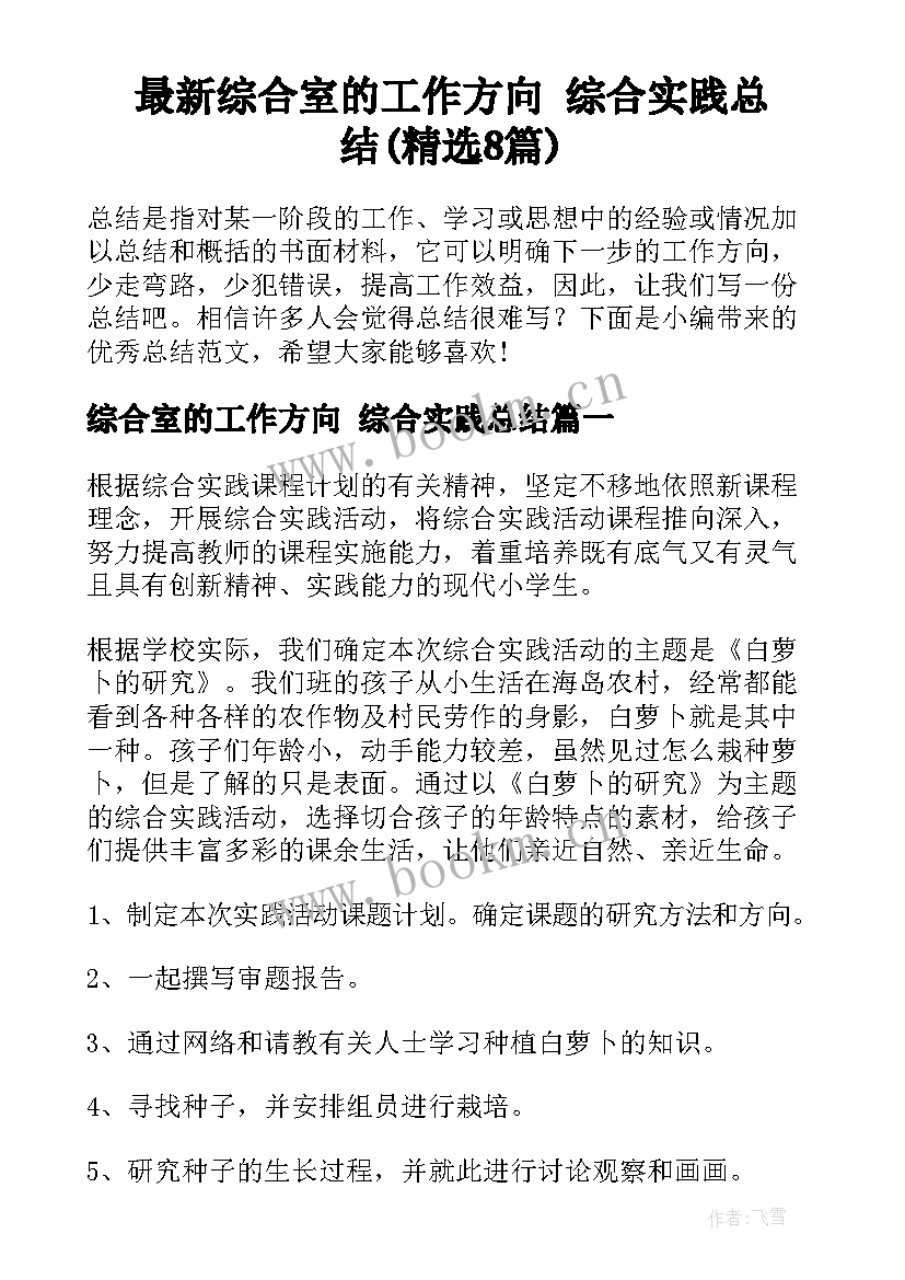 最新综合室的工作方向 综合实践总结(精选8篇)