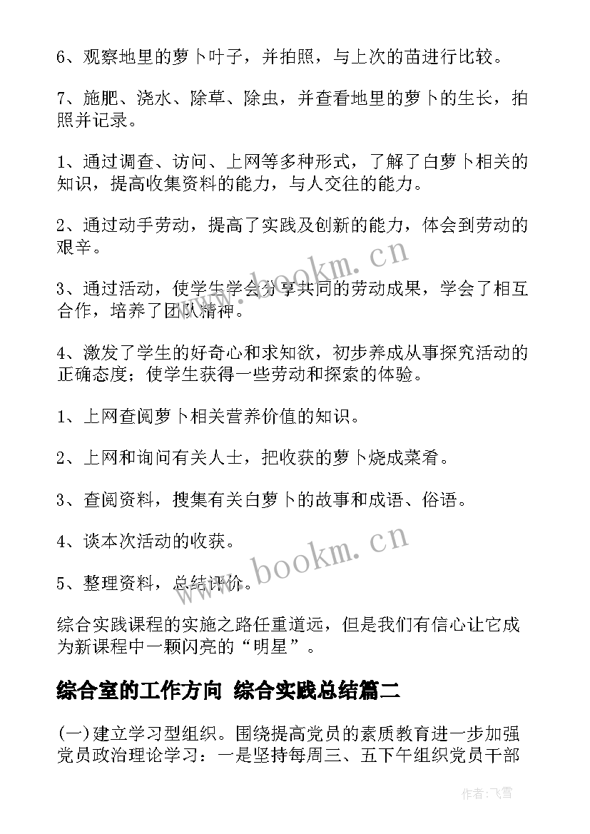 最新综合室的工作方向 综合实践总结(精选8篇)