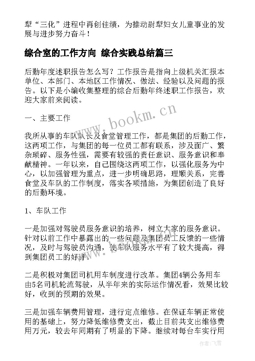 最新综合室的工作方向 综合实践总结(精选8篇)