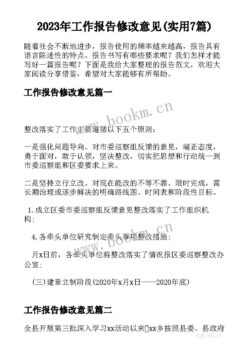 2023年工作报告修改意见(实用7篇)