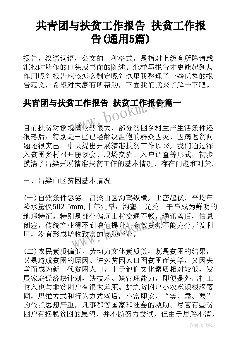 共青团与扶贫工作报告 扶贫工作报告(通用5篇)