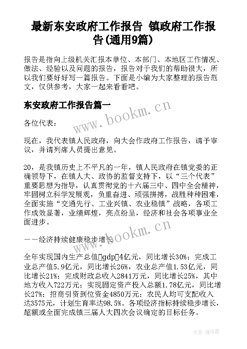 最新东安政府工作报告 镇政府工作报告(通用9篇)