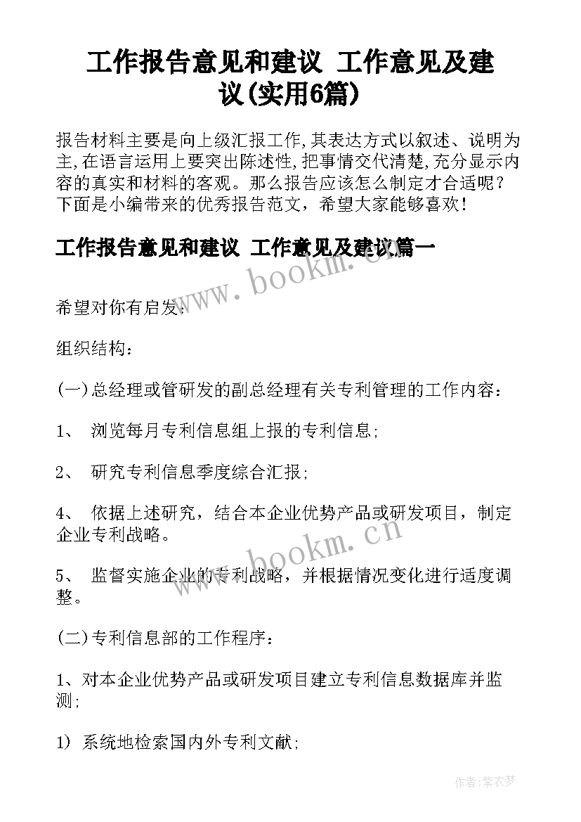 工作报告意见和建议 工作意见及建议(实用6篇)