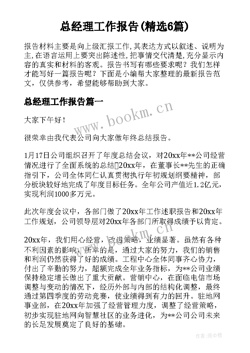 总经理工作报告(精选6篇)