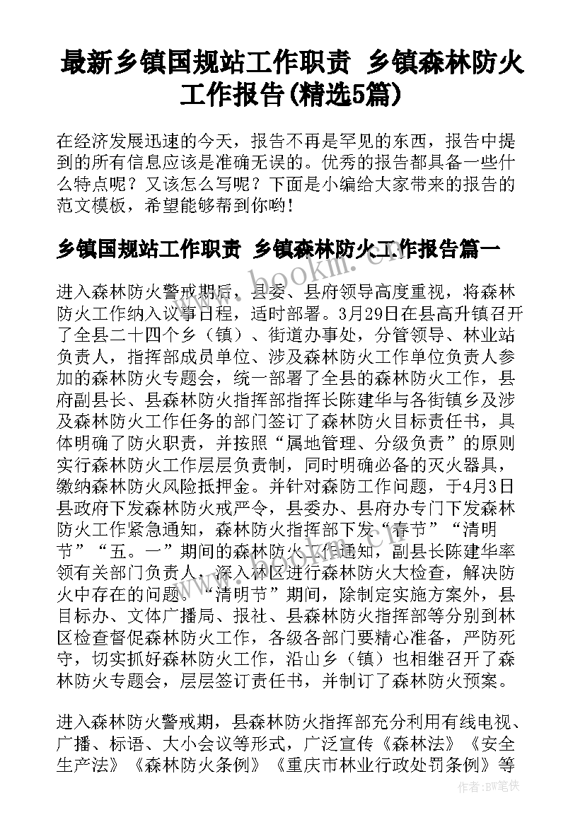 最新乡镇国规站工作职责 乡镇森林防火工作报告(精选5篇)