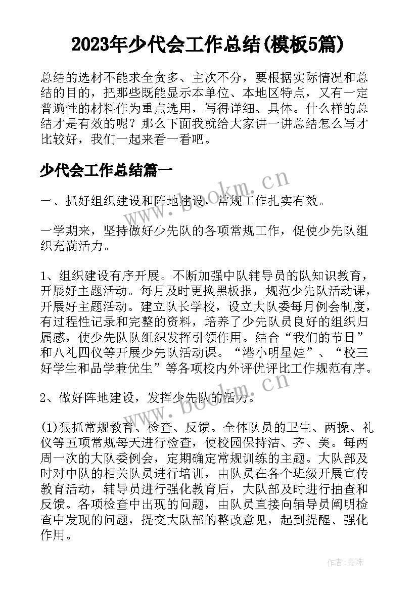 2023年少代会工作总结(模板5篇)