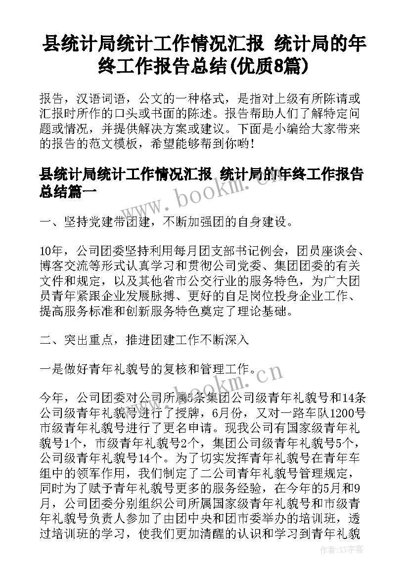 县统计局统计工作情况汇报 统计局的年终工作报告总结(优质8篇)