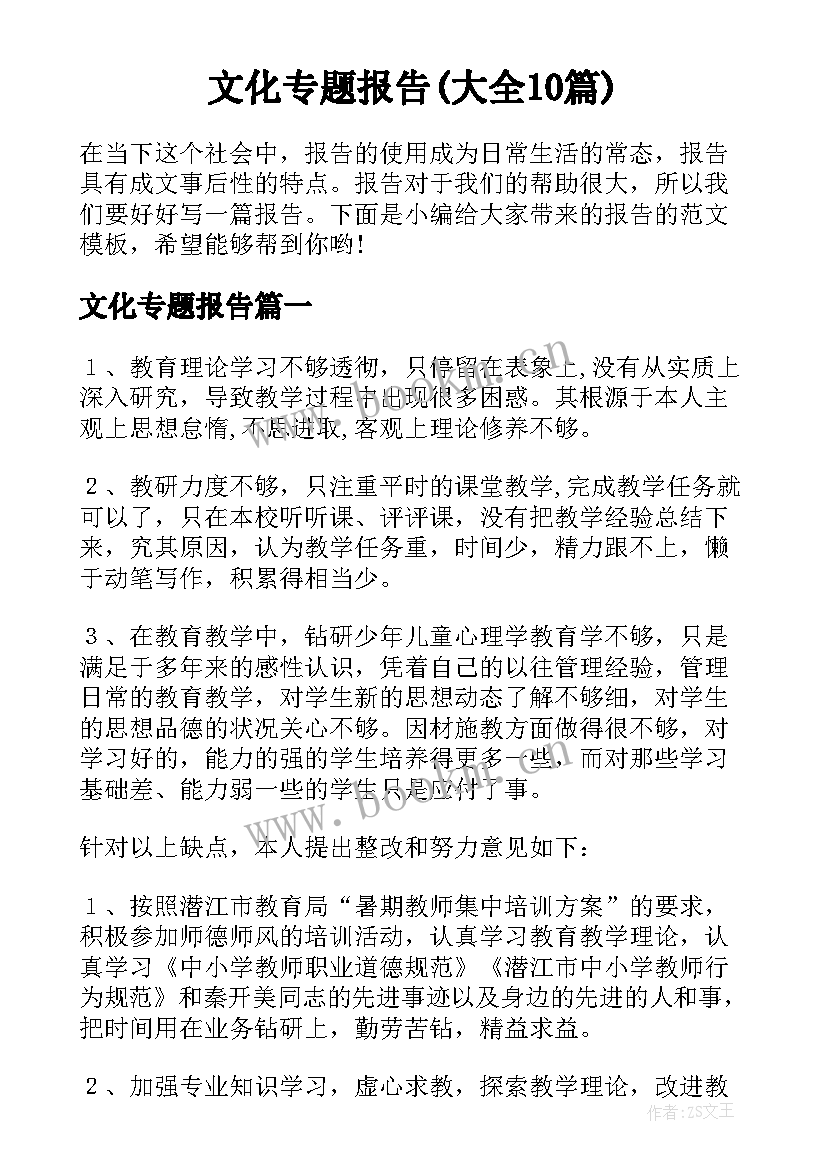 文化专题报告(大全10篇)