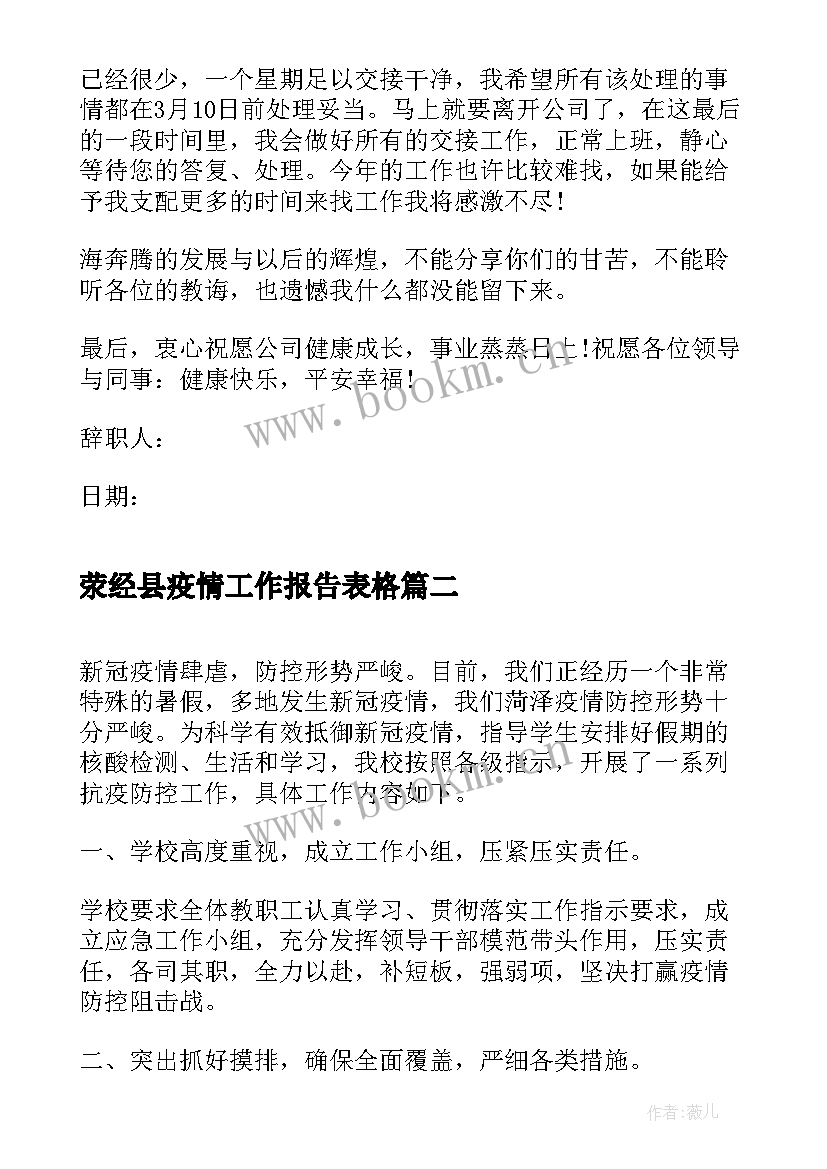 2023年荥经县疫情工作报告表格(实用5篇)