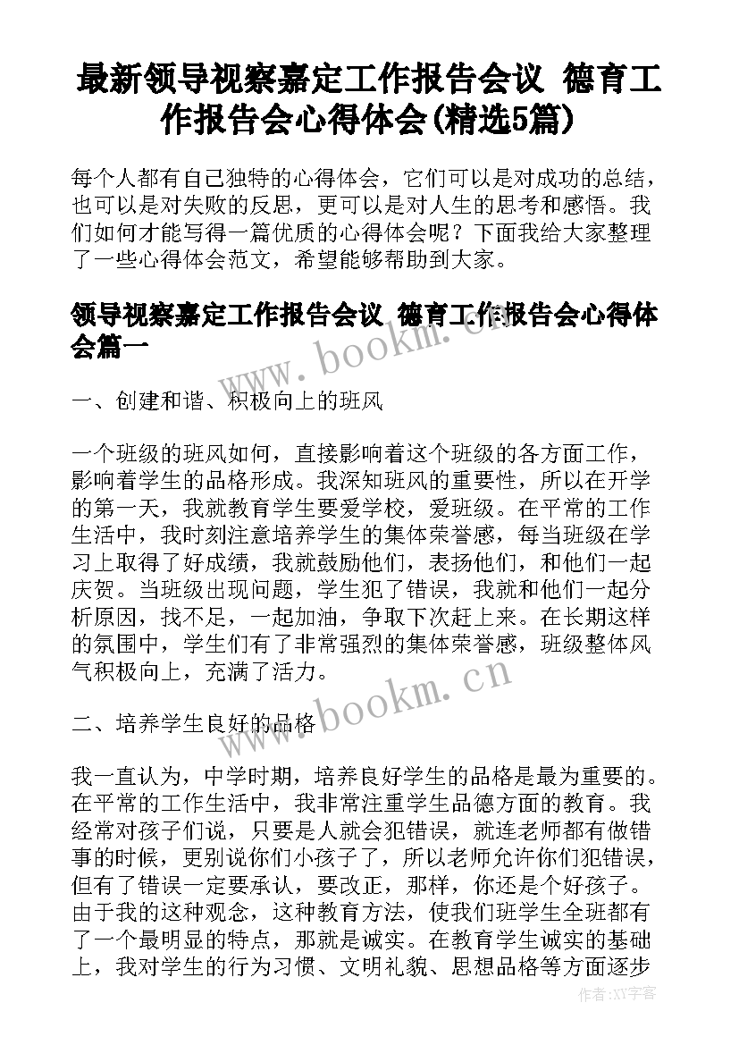 最新领导视察嘉定工作报告会议 德育工作报告会心得体会(精选5篇)