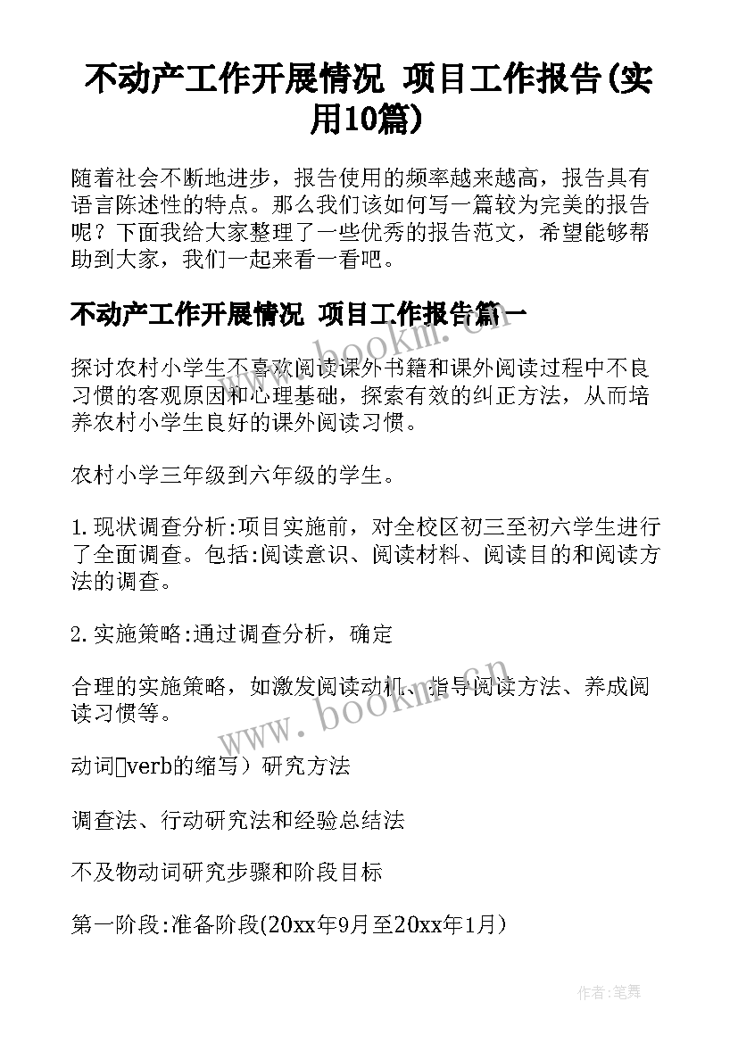 不动产工作开展情况 项目工作报告(实用10篇)